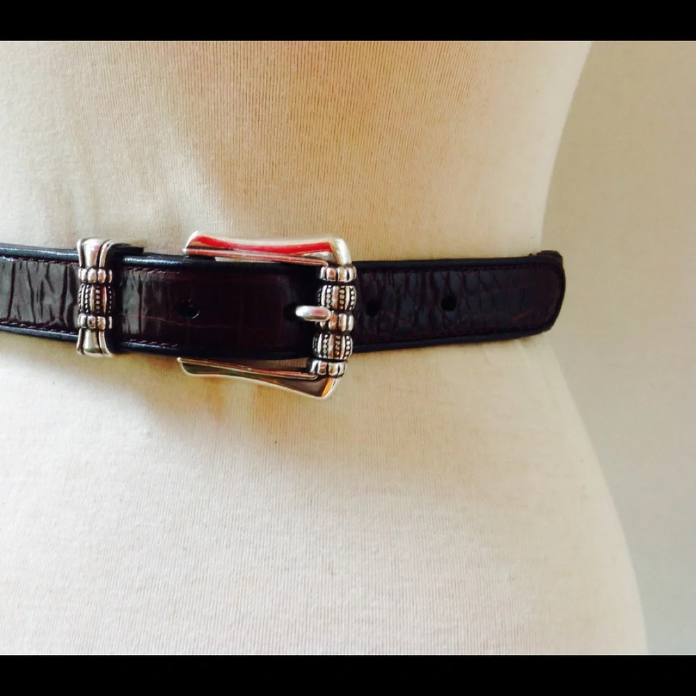 Brighton Black Leather Belt Braided Silver Men's